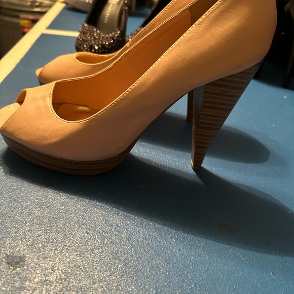 Elegant Peach High Heel Peep Toe Shoes - Picture 3 of 3